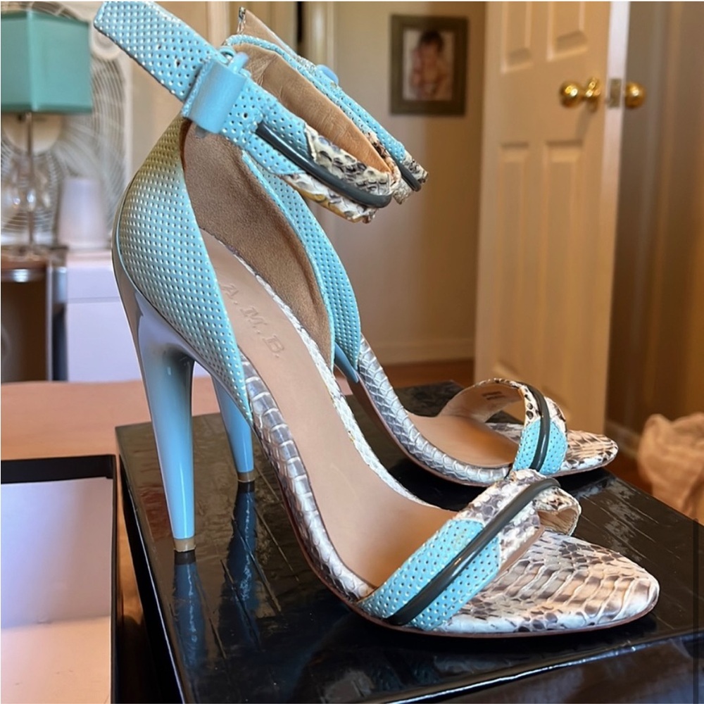 Stylish Blue and Snake Print Women's Heels